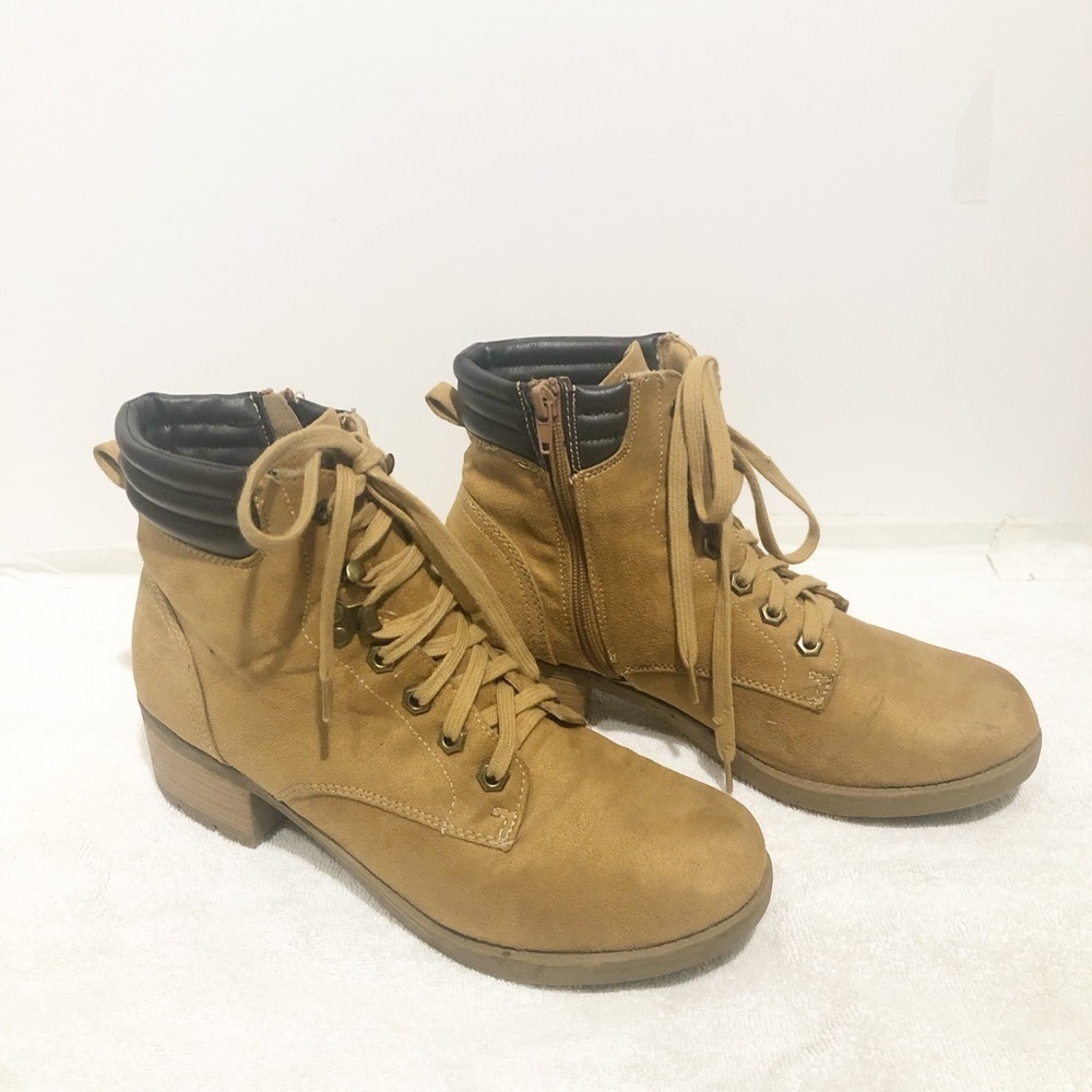 Soda faux suede lace and side zip bootie.